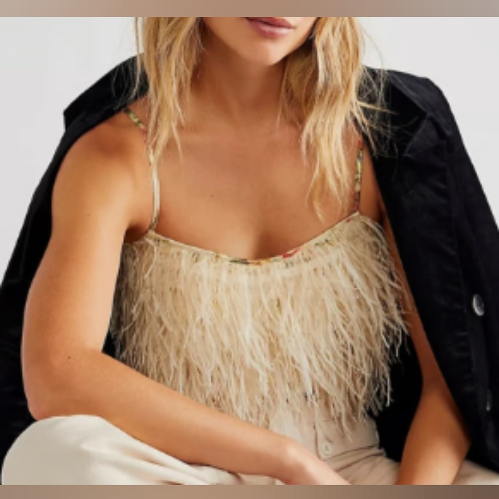 Jieru Feathered Cami Tank Top Misses Size Large